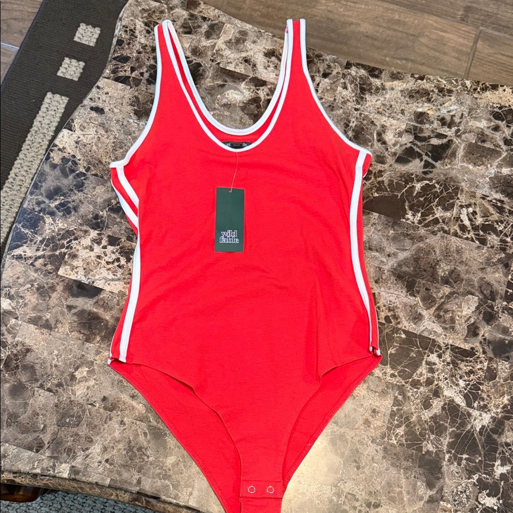 Wild Fable Red Bodysuit with White Trim